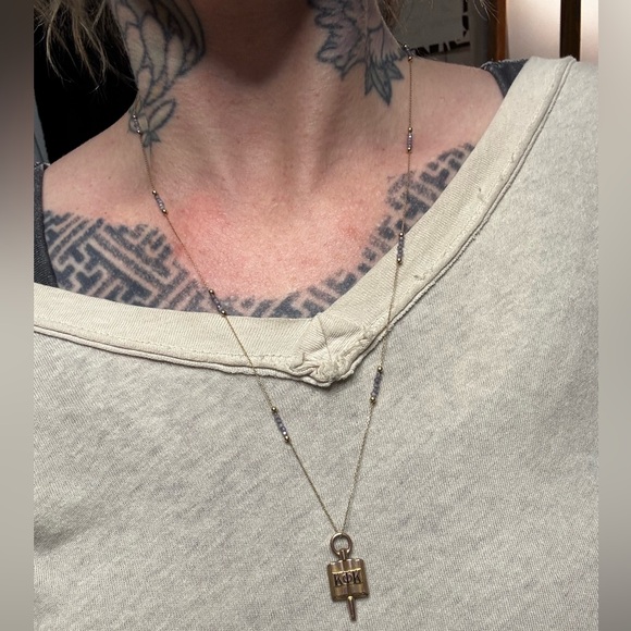 10k yellow gold amethyst bead station necklace - Picture 2 of 8